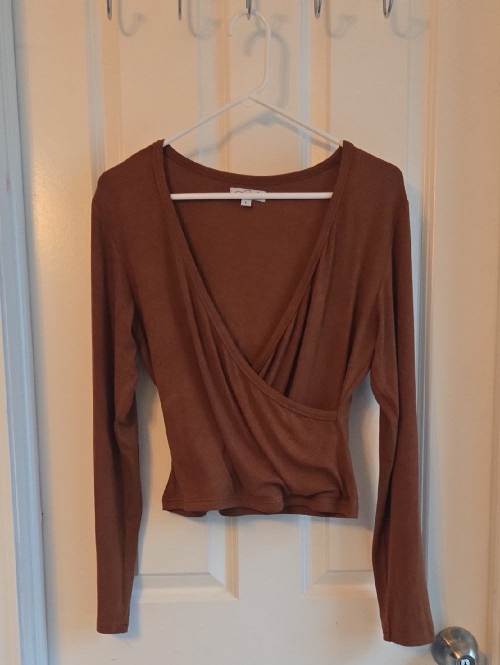Magnolia Brown Wrap-Front Long Sleeve Top